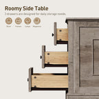 RALGEND Farmhouse End Table with 3 Drawers, Wooden Slim Nightstand, Narrow Sofa Side Table with Storage for Living Room, Bedroom, Study, Greige