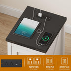 Farmhouse End Table with Charging Station & 2 USB-c Ports | Modern Bedside Table with 2 AC Outlets, Adjustable Shelf, Cable Management | Convenient Power End Table for Bedroom, Living Room