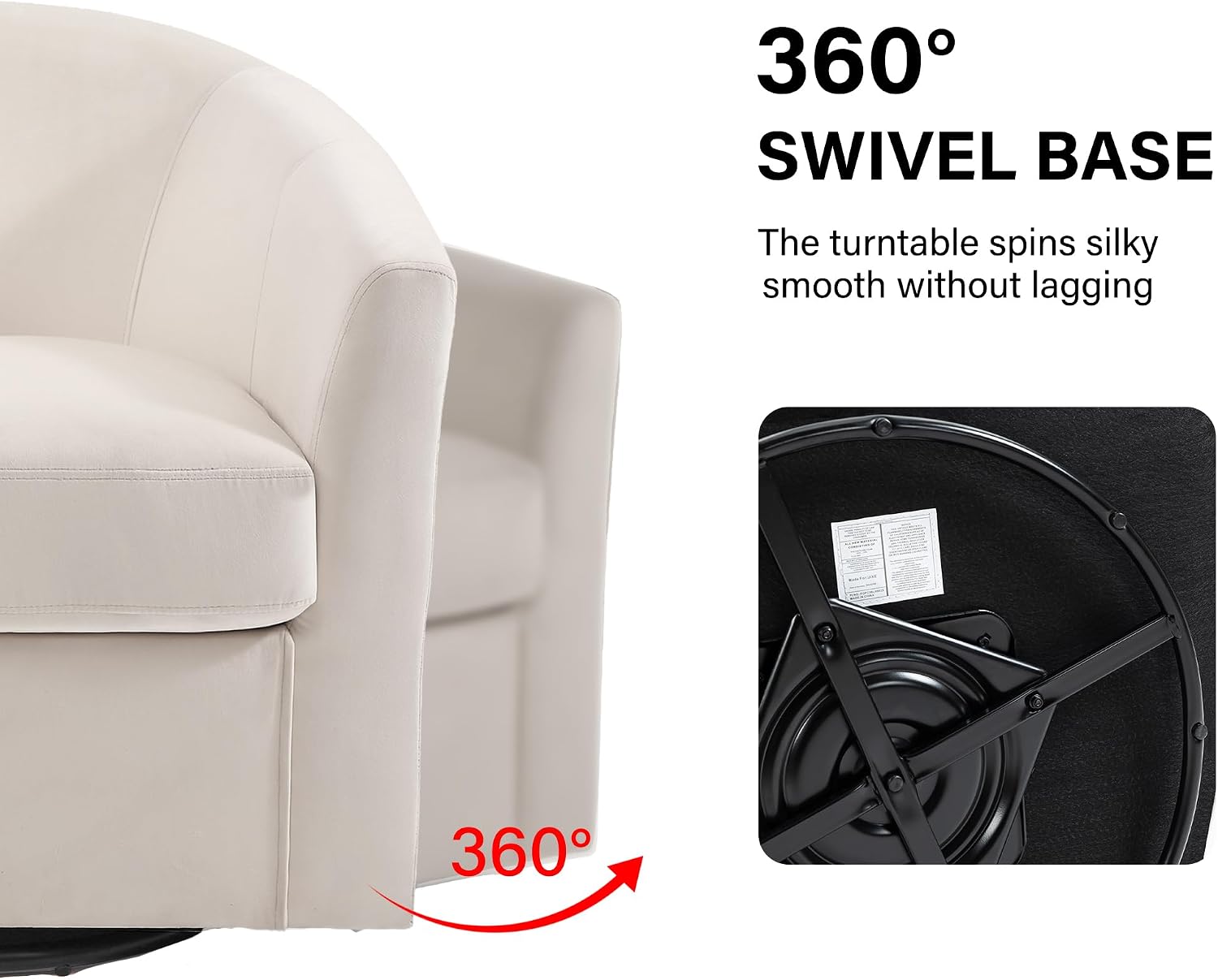 Swivel Accent Chair, Upholstered Velvet Barrel Armchair, Modern Round Single Sofa Seating Comfy Reading Corner Chairs for Living Room Bedroom, Fully Assembled (Velvet Ivory, Set of 2)