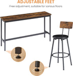 Elevon Long Bar Table Set with 3 PU Upholstered Bar Stools, Dining Table and Chair Sets, Industrial Tall Coffee Table and Back Chair for Kitchen, Living Room, Party Room, Small Space, Pub, Brown