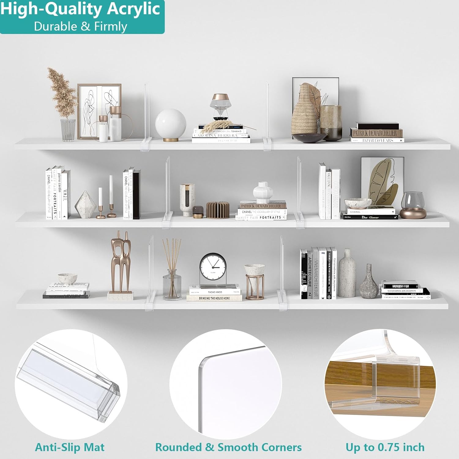 6 PCS Shelf Dividers for Closet Organization Acrylic Clear Closet Shelf Divider for Wooden Shelving Suitable for Wooden or Vertical Shelves Or Bedroom, Kitchen and Office..