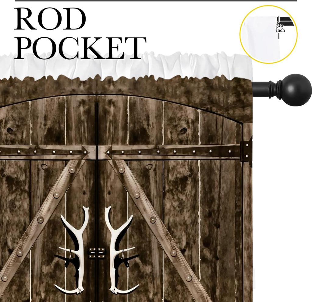 Rustic Wooden Barn Door Boy Girls Blackout Curtains, Brown Wood Door Farmhouse Village Rural Retro, 2 Panel Rod Pocket Thermal Insulated Drapes for Bedroom LivingKids Room Deco 42x45 inch