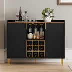 ARTPOWER 48" Wine Bar Cabinet with Fluted Texture, Modern Buffet Sideboard with Wine Rack and Glass Holder, Liquor Coffee Station with Storage for Kitchen, Living Room, Home Bar, Black