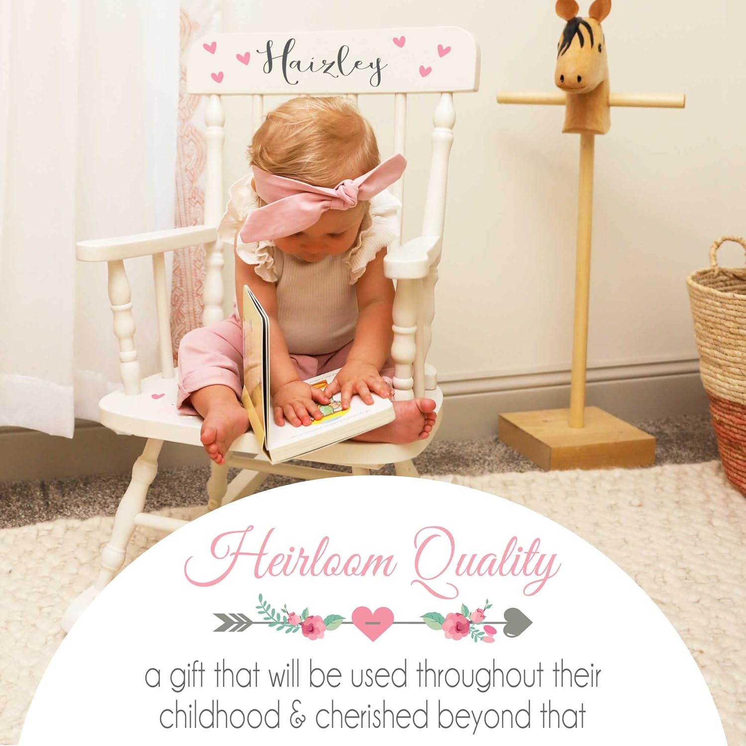 My Bambino Girl's Personalized White Wood Rocking Chair Toddler Baby Gift (You are My Sunshine)