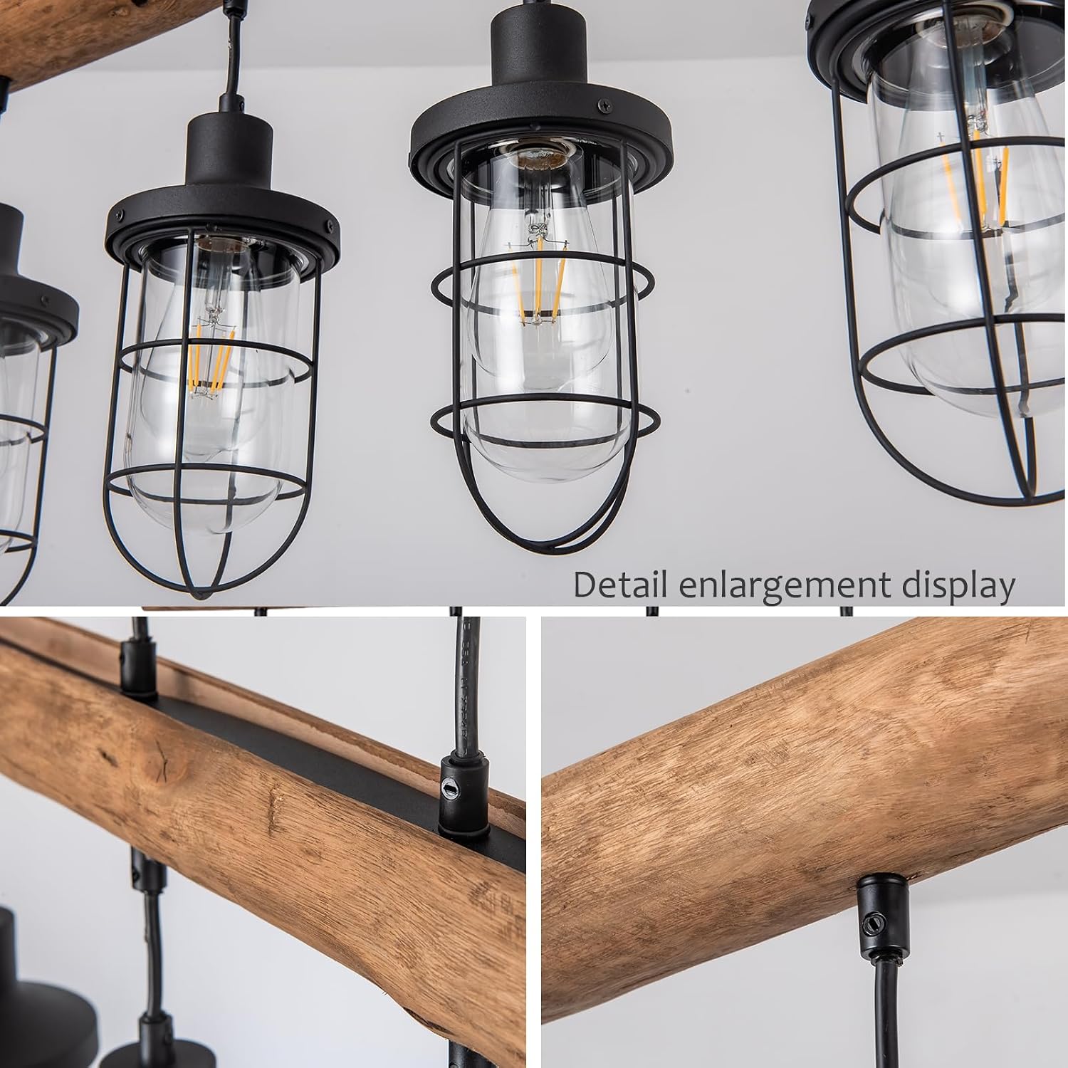 4-Light Farmhouse Kitchen Island Lighting, Dining Room Light fixtures Over Table, Chandeliers for Dining Room Over Island, Wood Vintage Ceiling Chandelier for Living Room