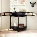 Half Moon Table – 32-Inch Unique Side Table, Half Moon Console Table & Half Round Entryway Table with Drawer, Polished Black Boho Design, Solid Wood+MDF for Living Room, Hallway