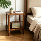 Solid Wood End Table with Storage Shelf, 2-Tier Small Side Table with Vintage Spindle Legs, Narrow Nightstand for Living Room, Bedroom & Small Spaces, Easy Assembly (Brown)