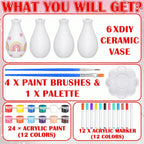 6 Set Ceramics to Paint Vase DIY Your Own Ceramic Vase Painting Decorating Kit for Christmas Holiday DIY Craft to Paint Unpainted Plaster Paintable Kit Art Craft Supply(Delicate)