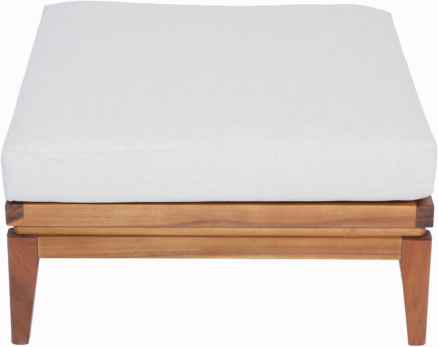 Christopher Knight Home Ellie Outdoor Ottoman with Water-Repellent Cushion, Acacia Wood Patio Ottoman, Outdoor Foot Stool for Patio Furniture Set, Versatile Stools for Balcony Garden, Beige+Teak