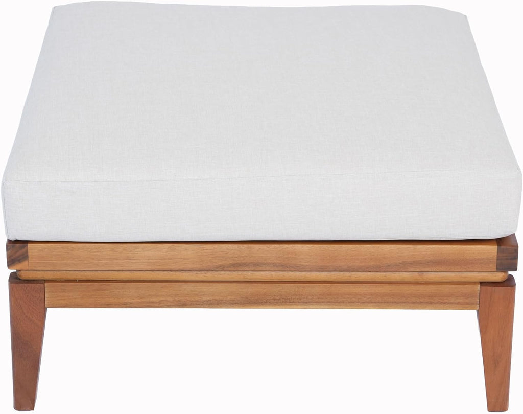 Merax Patio Outdoor Acacia Wood Ottoman, 27.56" Square Footrest with Water-Repellent Beige Cushion, Teak Finish Patio Ottoman Foot Stool for Backyard, Lawn, Balcony, Teak+ Beige