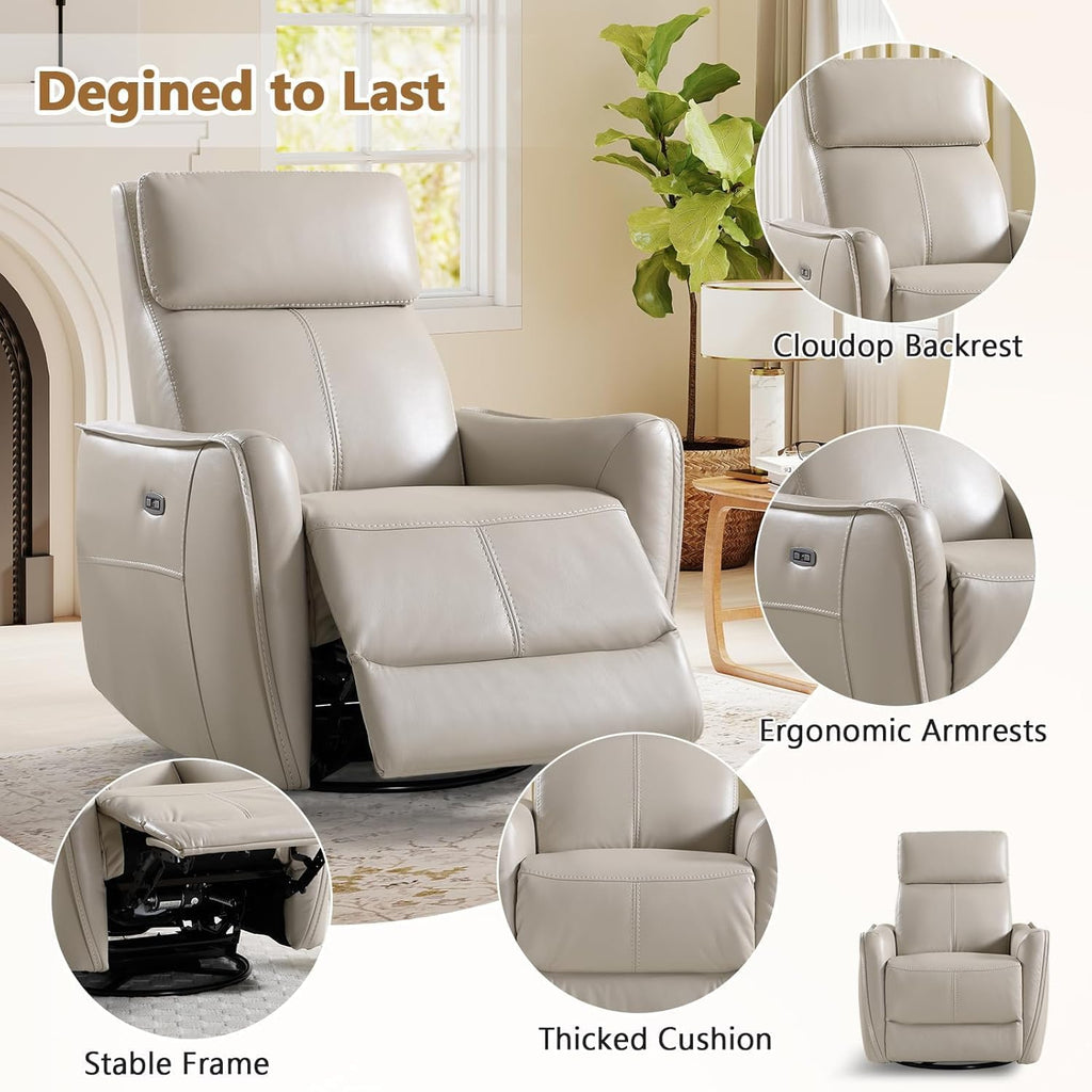 HAOMARKETS Electric Swivel Rocker Recliner Chair Set of 2, Power Faux Leather Glider Rocking Recliners for Adults,360° Swivel Nursery Reclining Sofa with USB Charging Port, Beige