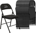 12 Pack Padded Folding Chairs, Heavy Duty Metal Frame with PU Leather Seat & Back, 350 lbs Capacity Portable Stackable Indoor Outdoor Chairs for Party Wedding Office(Black, 12 Pack)