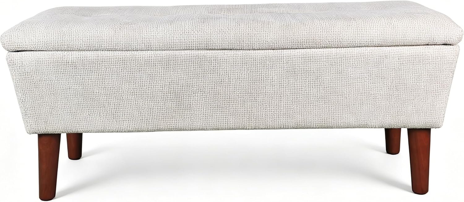 42" Rectangular Linen Ottoman Bench, Modern Low Footrest Stool with Solid Wood Tapered Legs, Multi-Use Entryway Shoe Bench & End of Bed Bench for Living Room/Bedroom