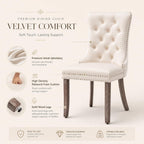 Velvet Dining Chairs Set of 4, Upholstered Dining Room Chairs with Ring Pull Trim and Button Back, Luxury Tufted Dining Chair for Living Room, Bedroom, Kitchen (Beige)