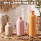 Domensi Modern Ceramic Vase Set of 3 Pink Orange Boho Vases for Home Farmhouse Rustic Decorative Bottles for Living Room Bedroom Shelf Table Bookshelf Entryway Decoration Housewarming Gift