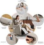 Power Rocking Chair Nursery with Adjustable Lumbar Support,Swivel Rocker Recliner with Overstuffed Armrests, Nursery Glider Recliner for Bedroom & Livingroom, USB & Type-C, Faux Leather Grey