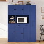 Merax 70'' Tall Traditional Freestanding Buffet with Hutch, Large Kitchen Pantry Storage Cabinet Cupboard with Pull-Out Side Cabinet, Door Shelves and Drawer, Blue