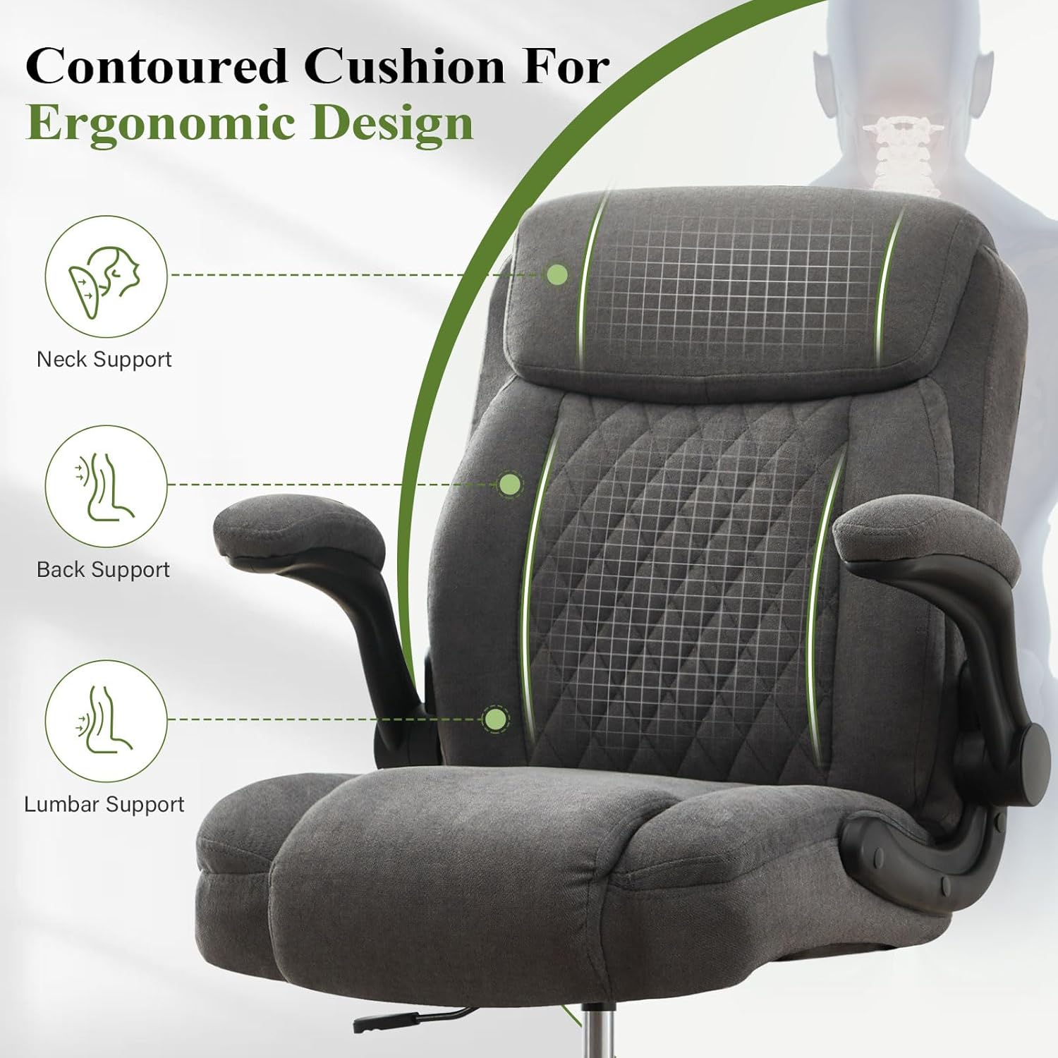 Drafting Chair Tall Office Chair for Standing Desk, Ergonomic Tall Desk Chair with Adjustable Foot Ring, Flip-Up Armrests, Lumbar Support, Comfortable Fabric Seat – Ideal for Home and Office Use