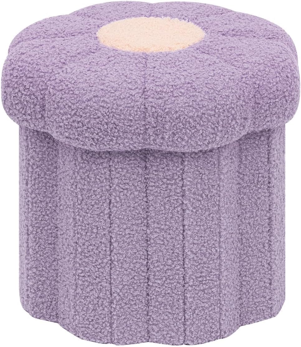 B FSOBEIIALEO Storage Ottoman Foldable, Sunflower Shaped Small Footrest Collapsible Folding Seat Bench for Bedroom Living Room Entryway, Faux Teddy Fur, Purple 12.6"x12.6"x11.4"