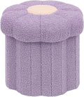 B FSOBEIIALEO Storage Ottoman Foldable, Sunflower Shaped Small Footrest Collapsible Folding Seat Bench for Bedroom Living Room Entryway, Faux Teddy Fur, Purple 12.6"x12.6"x11.4"