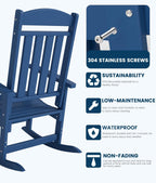 FOOWIN 3-Piece Outdoor Rocking Chairs Set, High Back Patio Rocker with Side Table, HDPE All Weather Resistant Oversized Rocking Chairs for Indoors, Porch, Patio, Backyard, Navy Blue