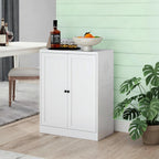 Kitchen Pantry Storage Cabinet, 34" H Storage Cabinet with Doors and Adjustable Shelves, Small Cupboard with Round Handles, Metal Kitchen Cabinet for Dining Room, Living Room, White