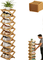 9 Tier Bamboo Shoe Rack, The 9-Tier No-Assembly Bamboo Rack, Foldable Accordion Corner Shoe Shelf, Narrow Standing Closet Shoe Organizer for Shoes, Books, Save Space, Easy to Use (Nature, 9 Tier)
