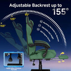 GTPLAYER Gaming Chair, Video Game Chairs with Footrest and Lumbar Support, Computer Chair for Adults with Extended Backrest, Ergonomic Reclining Silla Gamer, Fabric, Green