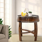 Farmhouse Coffee Table, Round Rustic End Table - Solid Wood Living Room Side Table,Handcrafted Whiskey Barrel Accent Table