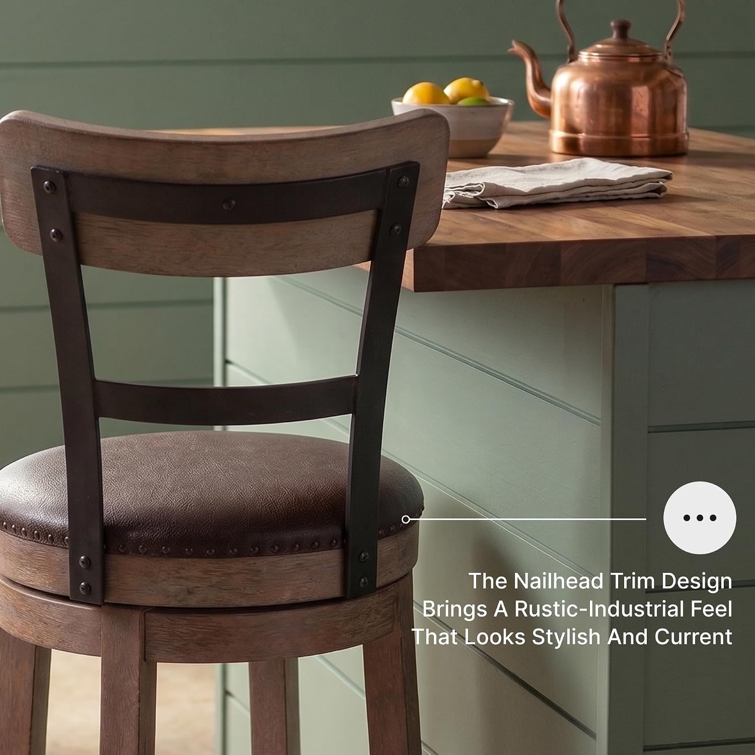 Signature Design by Ashley Pinnadel Bar Stool, Swivel Counter Height Stool Chair With Faux Leather Seat, Wood and Metal Frame for Kitchen Island With Seating, Light Brown