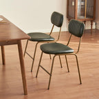 Mid Century Modern Dining Chairs Set of 2, Retro Chair with Faux Leather Upholstered Seat & Vintage Distressing Metal Legs & Leg Protectors for Kitchen Dining Room (Dark Green,Assemble)