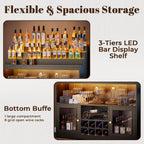 Loomie Wine Bar Cabinet with LED Lighted Liquor Bottle Display Shelf, Liquor Cabinet with Glass Holder, Coffee Bar for Liquor, Storage Buffet with Wine Racks, Wine Cabinet with Door (Black)