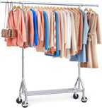 TigerParty Heavy Duty Clothes Rack for Hanging Clothes, Rolling Garment Rack, Adjustable Free Standing Organizer with Wheels, Space-Saving Design for Bedroom Laundry Living Room (Silver)