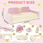 15pcs Modular Kids Play Couch Set Children Section Sofa Kids Convertible Toddler Couch for Children Bedroom Playroom Living Room (Pink+White)