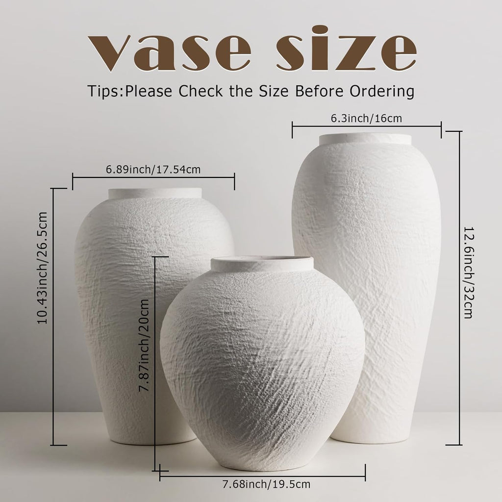 White Ceramic Vase, Large 12.6 Inch Tall Ceramic Flower Vase Home Decor, Minimalist Texture Stone White Flower Vase, Decorative Vase for Living Room Shelf Farmhouse Dining Table Centerpiece Decor