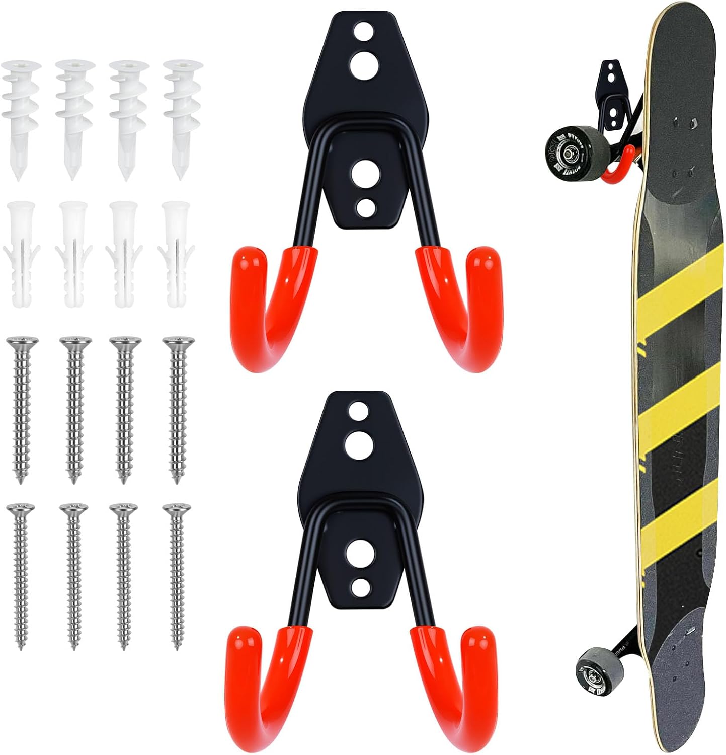 Eichzer 2 Pack Skateboard Wall Mount, Heavy Duty Metal Garage Storage Hooks, Skateboard Hanger Holder for Home & Garden