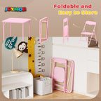 JOYMOR Kids Folding Table and Chairs Set, 3-Piece Metal Frame Activity Set with Easy-Fold Design for Playroom & Classroom (Pink)