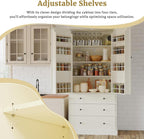 77 Inch High Freestanding Kitchen Sideboard, Farmhouse Sideboard Storage Cabinet with 3 Adjustable Shelves, 8 Door Shelves, 3 Drawers for Kitchen, Living Room and Dining Room (Cream)