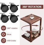 Wooden C-Shaped End Table,Couch Table with 360° Lockable Caster,Small Rolling Side Table with Adjustable Desktop for Living Room,Small Side Tables for Eating Writing Reading Bedroom