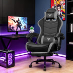 EXRACING Gaming Chair with Footrest, Ergonomic Computer Chair 350lbs High Back for Adults, Height Adjustable Video Game Chair with Headrest and Lumbar Support, 360° Swivel, PU Leather, Grey
