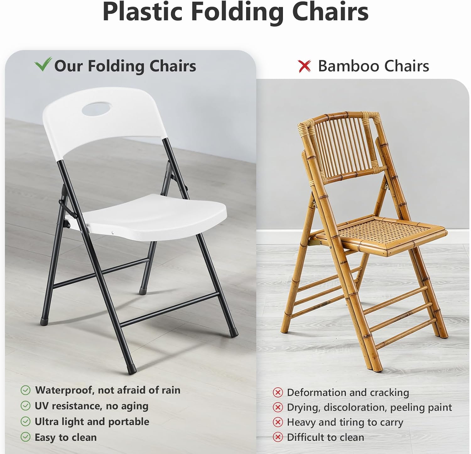 Plastic Folding Chair 4 Pack, Outdoor Sturdy Metal White Folding Chairs for Outside Indoor, Portable 350 lbs Capacity Heavy Duty Foldable Commercial Seating for Picnic, Party, Patio, White