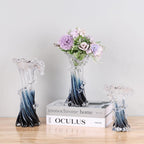 Blue White Clear Wave Vases Gradient, Murano Hand Blown Glass Vase Unique Art Decorative, for Ocean Themed Coastal Home Centerpiece Modern Office Entrance Table Creativity