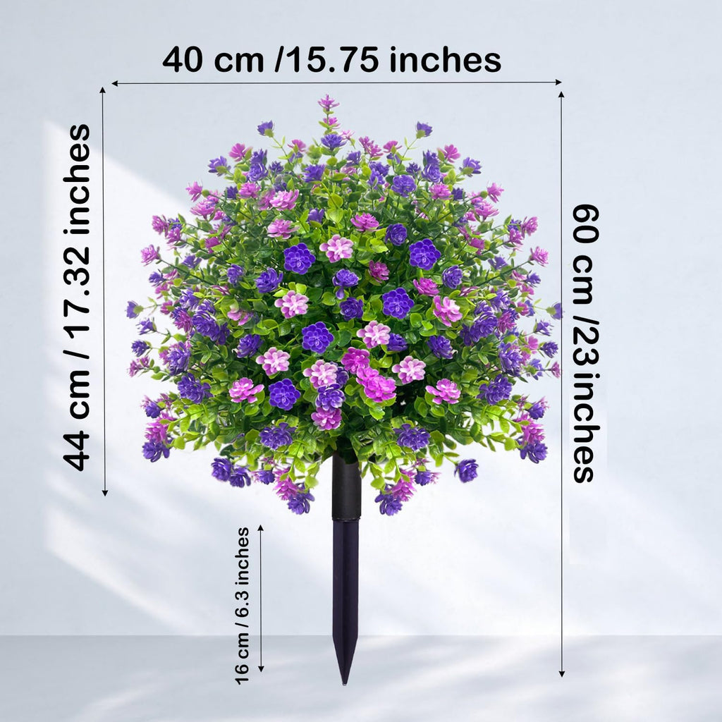 2 Pack Artificial Boxwood Topiary Ball Trees with Spikes, Outdoor UV Resistant Fake Plants Flowers, Faux Bushes Shrubs Greenery for Planters Yard Porch Pathway Office Balcony Decor - Purple