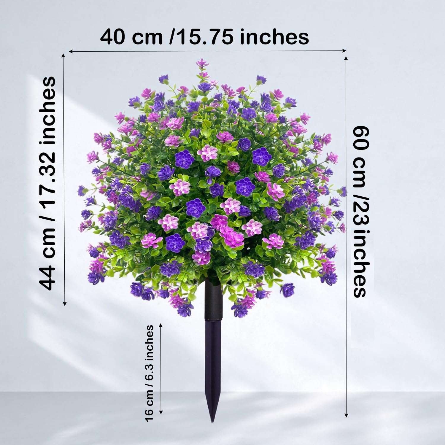 2 Pack Artificial Boxwood Topiary Ball Trees with Spikes, Outdoor UV Resistant Fake Plants Flowers, Faux Bushes Shrubs Greenery for Planters Yard Porch Pathway Office Balcony Decor - Purple