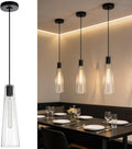 Modern Glass Pendant Lights Kitchen Island, Dimmable Black Pendant Light Fixtures 1 Pack, Adjustable Farmhouse Hanging Light Fixture with Clear Glass Shades for Hallway Dining Room