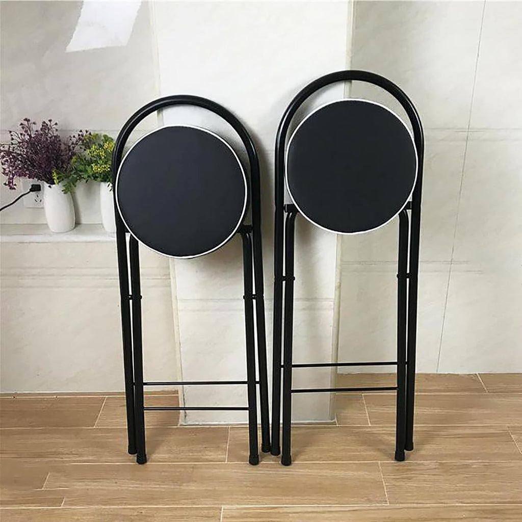 QQXX Folding Bar Stool with Footrest,Leather Padded Folding Kitchen Stool,Portable Counter Height Foldable Stool Tall Bar Stools for Outdoor Kitchen Shop Cafe(2 Pc, White Seat Height 27.5")