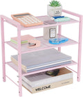 Desktop Shelf Organizer, 3-Tier Office Storage Rack, Adjustable Metal Bookshelf for Top of Desk, Pink Desk Organizer for Office, Home, Dorm and Small Spaces (Pink)
