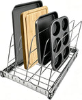 Pull Out Baking Pan Organizer for Cabinet, Cookie Sheet, Cutting Board, Tray Organizer for Cabinet, Adjustable, 22.5"D x11"H x 13"W, Pull/Slide Out Organizer-Heavy Duty, Chrome steel, 50-Year Warranty