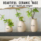White Vases for Rustic Home Decor - Modern Farmhouse Ceramic Vase Set for Fireplace, Flowers, Living Room - Farmhouse Decorations for The Home, Set of 3
