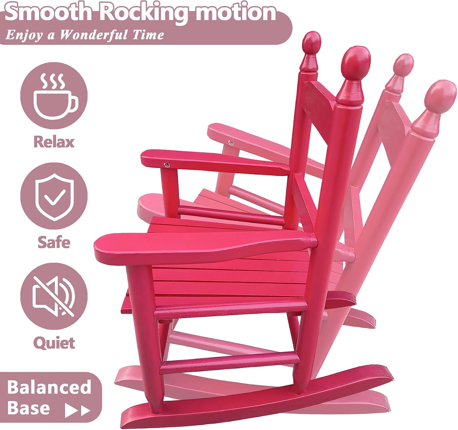 HRVEOCEI Kids Rocking Chair Ages 3-5, Wooden Porch Rocker with Slatted Back Support for Living Room Indoor & Outdoor, Easy Assembly, 110 LBS Capacity (Rose Red)